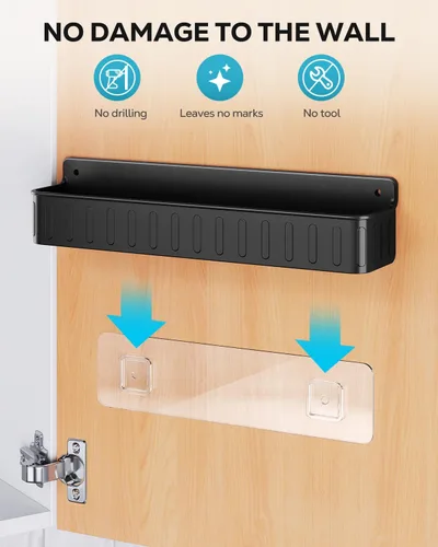 Miniatura 8 de Nieifi Estante de Especias para Montar en Pared, Paquete de 4, Negro, Instalación con Tornillo o Adhesivo, Organizador de Estante de Especias