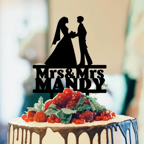 Miniatura 8 de Decoración de pastel de matrimonio lesbiano para boda, señora y señora, decoración de pastel de novia, silueta de dos niñas, decoración para pastel