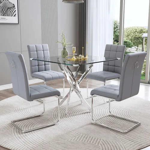 Miniatura 13 de Mesa de comedor redonda de vidrio de 36 pulgadas para 4 personas, mesa de cocina de vidrio circular pequeño con parte superior templada transparente