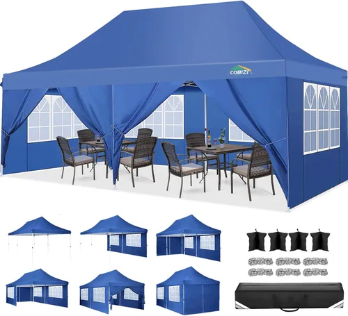 Miniatura 35 de COBIZI Canopy Tienda de campaña desplegable de 10 x 20 pies con 6 paredes laterales, toldo comercial impermeable, glorieta instantánea