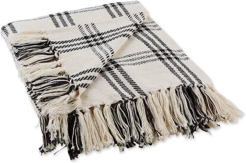 Miniatura 8 de DII Modern Farmhouse Plaid Collection - Manta de algodón con flecos, 50 x 60 pulgadas, color blanco/verde antiguo