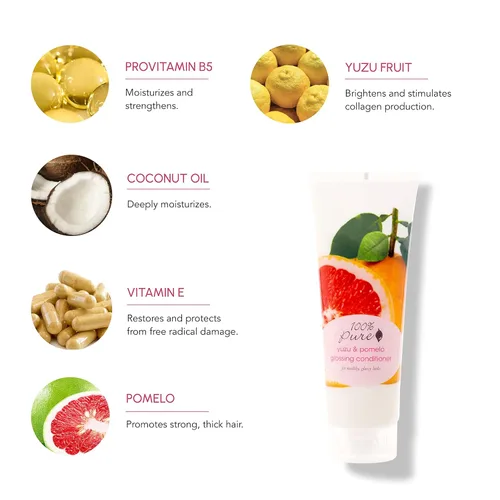 Miniatura 3 de 100% PURE Yuzu & Pomelo - Acondicionador brillante, revitalizante e hidratante, estimulante de nutrientes del aceite de semilla de lino Kelp