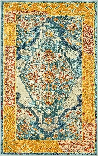 Unique Loom Vita Collection - Alfombra vintage tradicional brillante sobre teñida, 2.2 x 3 pies, color azul y naranja
