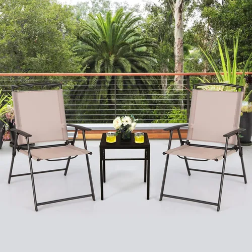 Miniatura 7 de Giantex Juego de 2 sillas plegables para patio – Sillas de exterior con reposabrazos y marco de acero inoxidable, sillas de comedor de patio