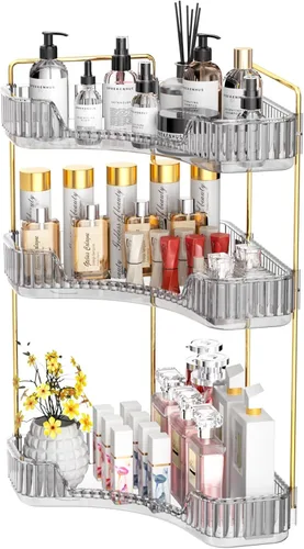 Miniatura 10 de GTI Organizador de 2 niveles para encimera de baño, organizador de esquina multifunción para encimera de baño, organizador de maquillaje y perfume