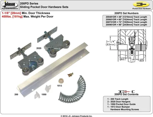 Miniatura 6 de Johnson Hardware Herrajes para puertas correderas y de bolsillo de grado comercial 200PD (72")