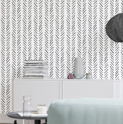 Miniatura 4 de HAOKHOME Papel tapiz de vinilo adhesivo extraíble con diseño de rayas en blanco y negro para gabinete de baño, papel de contacto de vinilo extraíble
