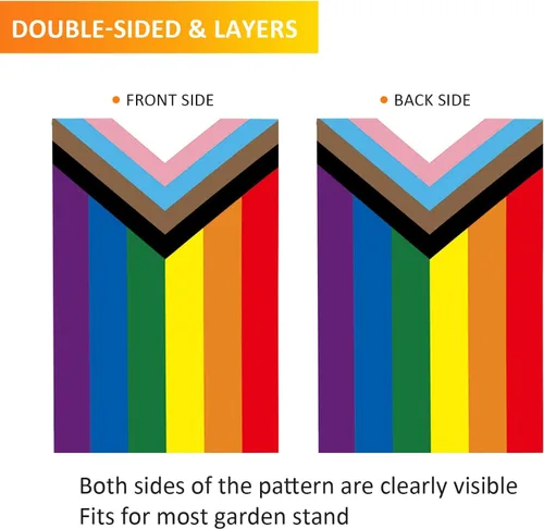 Miniatura 2 de SYII Progress Pride Rainbow LGBT - Bandera de jardín LGBT de 12 x 18 pulgadas, banderas gay transgénero de doble cara para pared de patio al aire