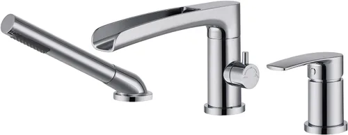 Miniatura 11 de Wowkk Grifo de Bañera Cascada de Bañera Romana Negro Montaje en Cubierta Grifos de Bañera de Latón Relleno de Bañera Grifos de Baño con Ducha de Mano