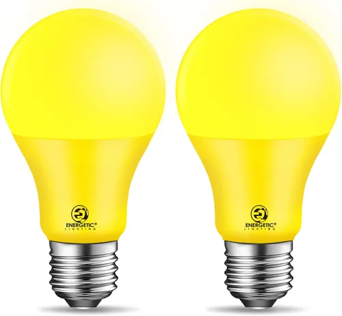 Energetic - Foco amarillo A19, equivalente a 3 W, 40 W, base E26, bombilla LED no regulable para uso en interiores, decoración de fiestas en el