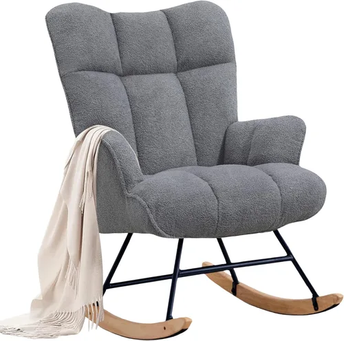 Miniatura 11 de Zedachica Mecedora tapizada para cuarto de bebé, silla mecedora tapizada, asiento acolchado con respaldo alto, cómoda silla auxiliar para sala