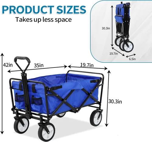 Miniatura 2 de Carros plegables de alta resistencia con ruedas, mango ajustable, carrito de playa plegable para comestibles al aire libre, pesca, campamento
