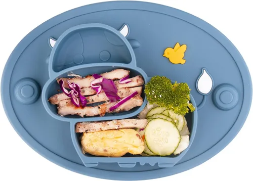 Miniatura 9 de Platos divididos de silicona para niños pequeños, platos portátiles antideslizantes con ventosa para niños, bebés y niños, sin BPA (azul oscuro)