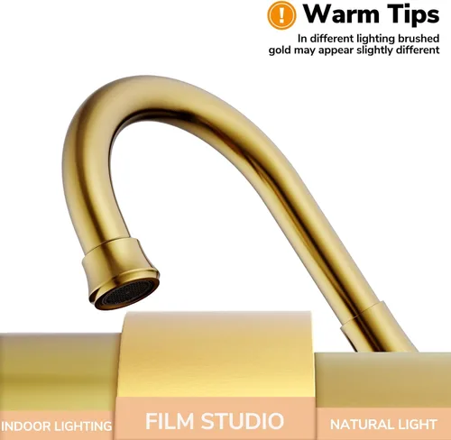 Miniatura 2 de Grifos de Baño para Lavabo de 3 Orificios, Hurran Grifo de Lavabo de Baño Dorado Cepillado con Desagüe Pop-up y Líneas de Suministro, Grifo Oro
