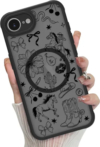 Miniatura 79 de Funda magnética para iPhone 17 Pro [compatible con MagSafe], bonita funda de moda con estampado de leopardo negro, translúcida, mate, parte trasera