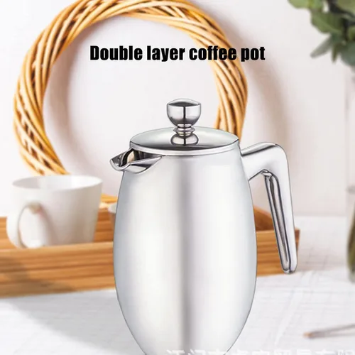 Miniatura 4 de Cafetera de prensa francesa, acero inoxidable de grado 304 con cuchara, tetera de prensa francesa aislada de doble pared para el hogar, 27.1 fl oz