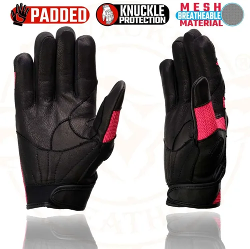 Miniatura 5 de Milwaukee Leather MG7740 - Guantes de moto de carreras de cuero negro y malla verde neón con nudillos y dedos acolchados para mujer Rosado