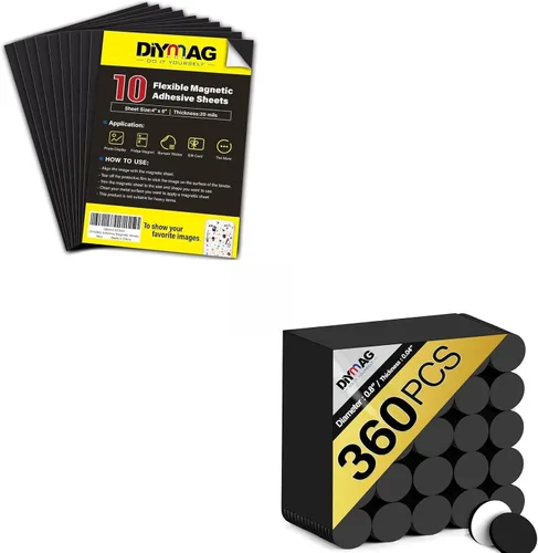 DIYMAG Hojas adhesivas magnéticas, imanes redondos, cinta magnética flexible con adhesivo para manualidades, fotos y almacenamiento de troqueles,