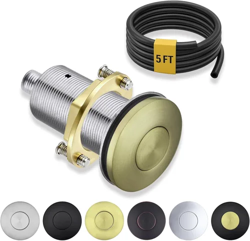 Miniatura 12 de BESTILL Botón de interruptor de aire de eliminación de basura en la parte superior del fregadero con manguera de aire de 5 pies, botón de Oro