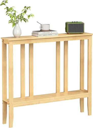 Miniatura 10 de ELYKEN - Mesas consola para entrada, mesa de pasillo de 2 niveles de 36.2" de largo detrás del sofá, mesa de sofá estrecha de 7" para entrada, Marrón