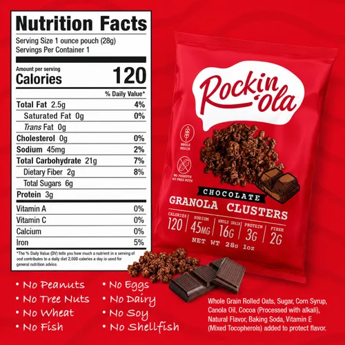 Miniatura 2 de Rockin'Ola - Racimos de granola, aperitivo de desayuno rápido, sin alérgenos, sin sabores artificiales, colores ni conservantes, paquetes