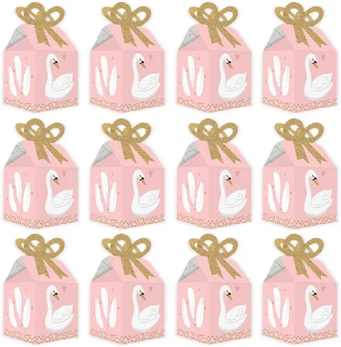 Miniatura 4 de Big Dot of Happiness Swan Soiree - Cajas de regalo cuadradas - Cajas de lazo de cisne blanco para baby shower o fiesta de cumpleaños - Juego de 12