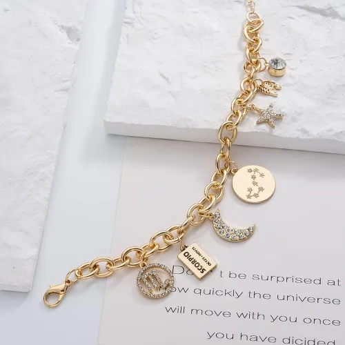 Miniatura 6 de Madison Tyler - Pulsera para mujer con dijes, símbolo de constelación del zodiaco, chapada en oro, placa de identificación, luna, constelación