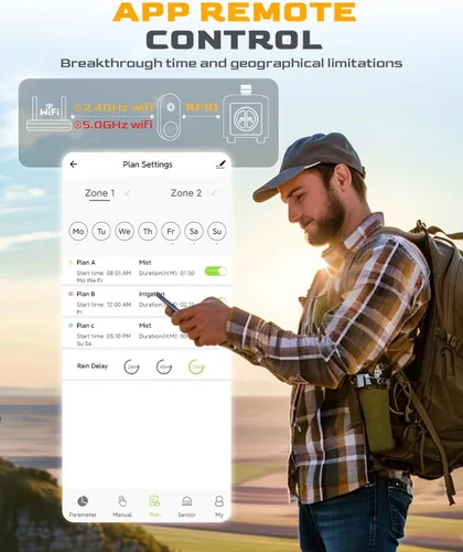 Miniatura 3 de RAINPOINT Temporizador de agua WiFi con entrada de latón, temporizador de rociador de 2 salidas, controlador automático del sistema de riego