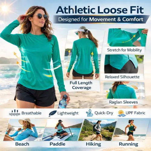 Miniatura 6 de INGEAR Women's Long Sleeve Sun Protection Swim Shirt UV Womens Sun Shirts Rash Guard Seafoam
