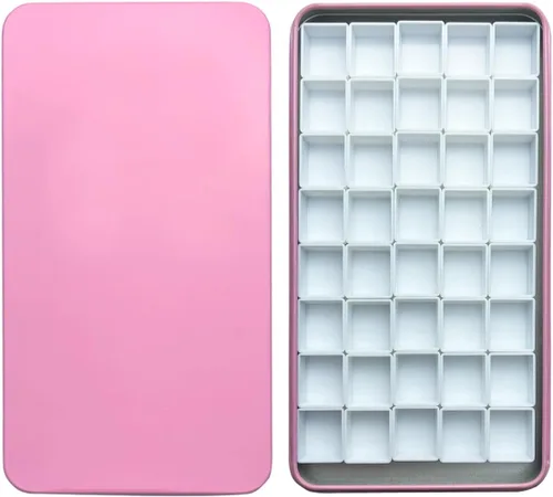 Miniatura 42 de Estuche de lata de paleta de acuarela con 40 piezas de sartenes vacías de plástico blanco con cuadrados magnéticos para transportar - Paleta