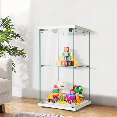 Miniatura 2 de VIVOHOME Gabinete de exhibición de vidrio de 2 capas con cerradura, 15.7" x 15.7" x 31.9" (ancho x profundidad x altura), vidrio templado, base