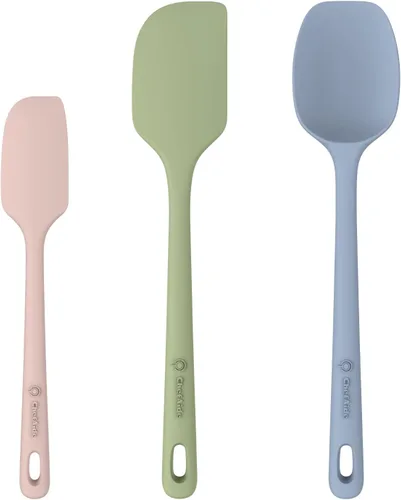 ChefAide Juego de 3 espátulas de silicona, espátula de goma de grado alimenticio, mango fuerte mejorado con empuñadura ergonómica, resistente al
