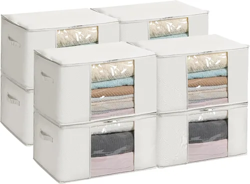 Miniatura 9 de TYEERS Bolsas de almacenamiento grandes con cremallera y ventana transparente, contenedores de almacenamiento de tela mezclada de algodón para ropa