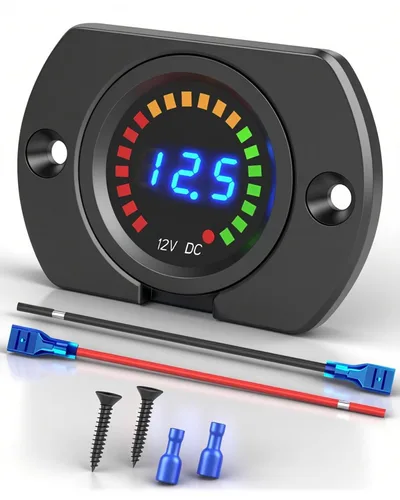Miniatura 9 de Voltímetro IZTOSS para autos y motocicletas, resistente al agua, con panel con luces LED, CD 12 V - 24 V, (12V Without panel)