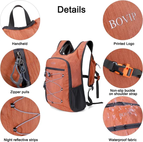 Miniatura 5 de BOVIP Mochila de senderismo de 20L Mochila de senderismo plegable ligera Mochila de viaje pequeño al aire libre plegable bolsa de hombro naranja
