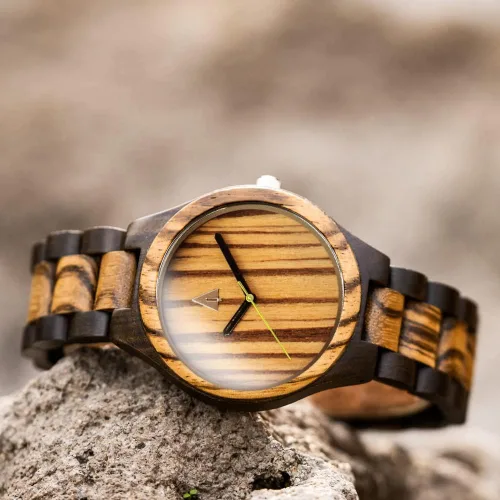 Miniatura 8 de Reloj Treehut de madera de cebrano y ébano, movimiento analógico de cuarzo