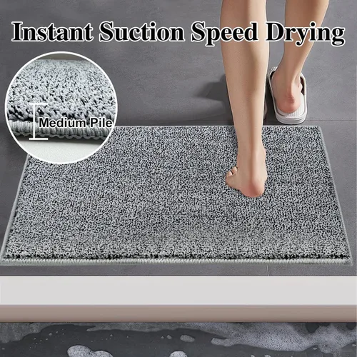 Miniatura 4 de HDFK Alfombra de baño antideslizante de 24 x 16 pulgadas, 2 tonos, felpilla suave, con respaldo de TPR Absorbencia sólida negro blanco Alfombra