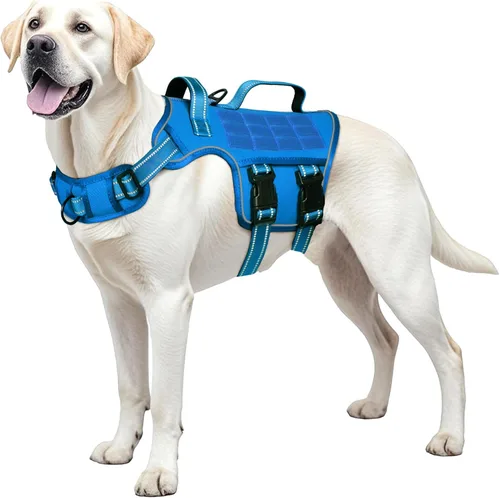 Miniatura 38 de Arnés para perros grandes resistente, arnés táctico sin tirones para perro con sistema Molle, chaleco para perro de servicio fácil de poner y Negro
