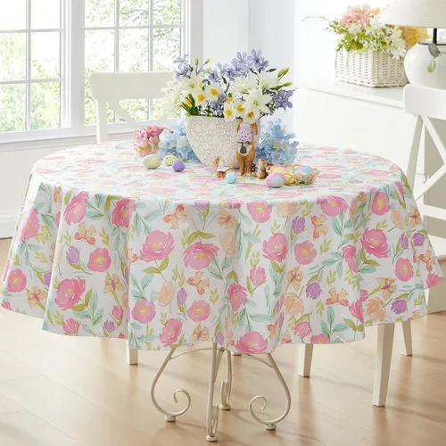 Miniatura 10 de Newbridge Butterfly Field - Mantel de vinilo floral con parte trasera de franela, 52 x 52 pulgadas, cuadrado, flores pastel y mariposas con parte