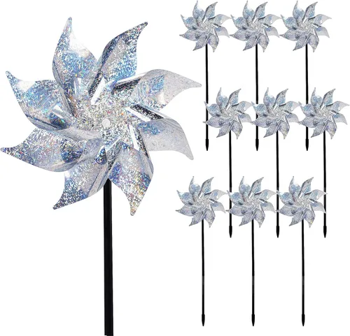 Miniatura 9 de Hausse Paquete de 10 Molinillos Reflectantes, Molinillo Extra Brillante, Dispositivos Repelentes de Aves para Ahuyentar a los Pájaros del Patio