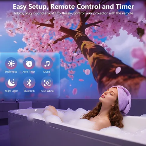 Miniatura 4 de Rossetta Proyector 3D, Mini Proyector de Galaxia HD 3D con Altavoz Bluetooth y Control Remoto, Temporizador de 1/2H, 60 Temas, Luz Nocturna