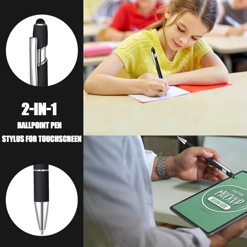 Miniatura 4 de 36 bolígrafos de tinta azul con lápiz capacitivo 2 en 1 para pantallas táctiles, colegio, oficina, compañeros de trabajo (negro)