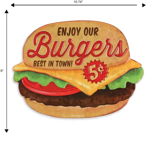 Miniatura 7 de Enjoy Our Burgers - Letrero de metal en relieve – Letrero vintage de hamburguesas para cocina o cueva de hombre, lo mejor de la ciudad