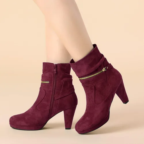Miniatura 2 de Allegra K Botas de tacón alto con cremallera al tobillo para mujer