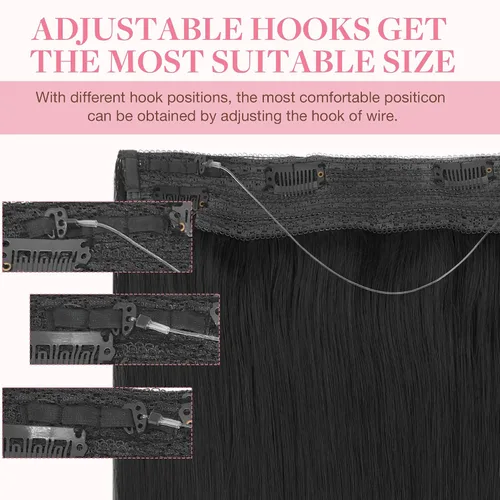 Miniatura 3 de GOO GOO Alambre elástico invisible para extensiones de cabello de alambre, color negro, 3 líneas de pesca ajustables, 7.3 pulgadas, 8 pulgadas y 10