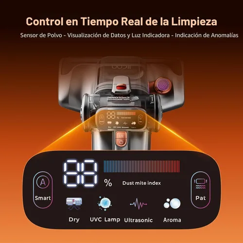 Miniatura 5 de JIGOO Aspiradora de Cama T600 con Luz UV-C, Succión de 15Kpa 700W Aspiradoras de Mano Potentes de Doble Depósito, Aspiradora de Colchón con Sensor