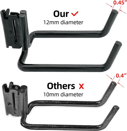 Miniatura 2 de E-Track - Paquete de 2 ganchos para pala resistentes para almacenar herramientas de mango largo, herramienta de acero grande, gancho doble en J, 6.0