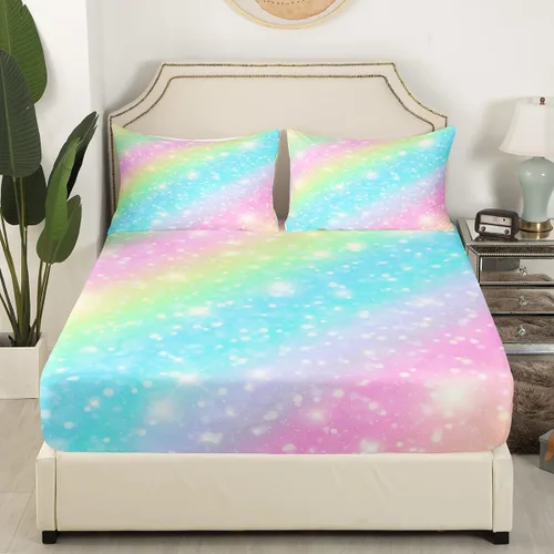 Miniatura 3 de Erosebridal Juego de ropa de cama arcoíris para niñas, niños y adolescentes, juego de sábanas de teñido anudado pastel, tamaño King, juego