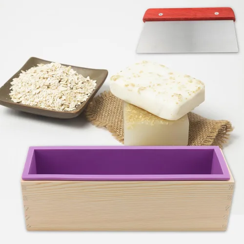 Miniatura 6 de Juego de 5 moldes de silicona para jabón de 45 onzas, juego flexible de 2 moldes rectangulares para hacer jabón con 1 molde de jabón de madera, 1