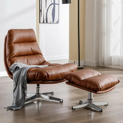 Miniatura 10 de BESTANO Silla giratoria de acento tapizada de chenilla, moderna silla de sala de estar con respaldo, base de metal de 360 grados, silla de lectura